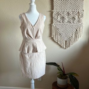 Belle Badgley Mischka Cream Blush Peplum Lace Dress (4)